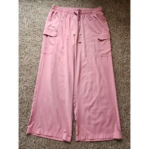 Star Style Womens XL Mauve Pink Wide Leg Cargo Pants Elastic Waist Drawstring A1